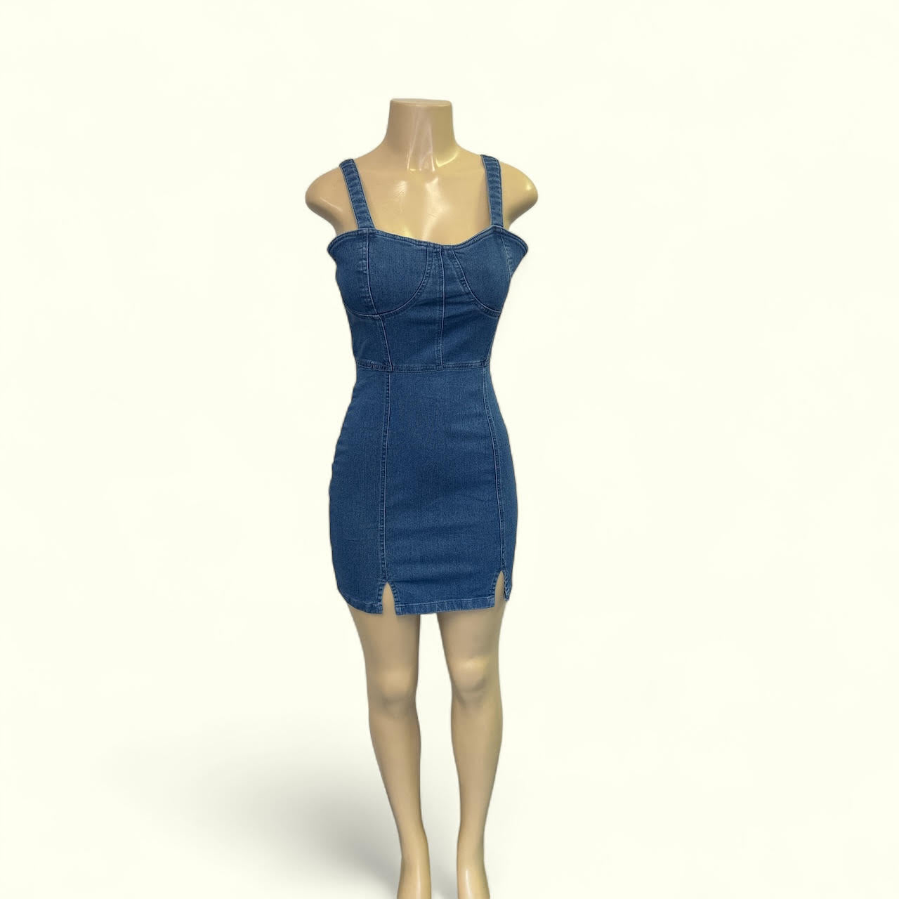 denim mini dress.