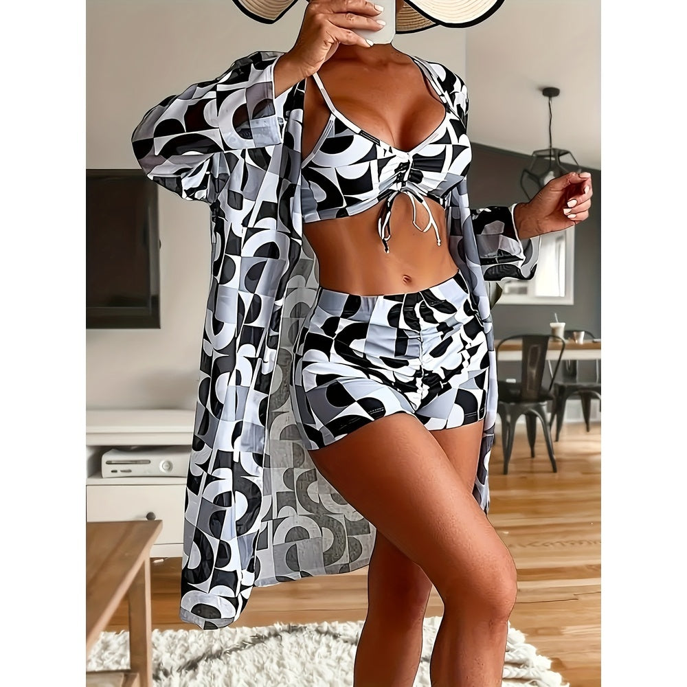 Fashionable Printed Bikini Three-Piece Set