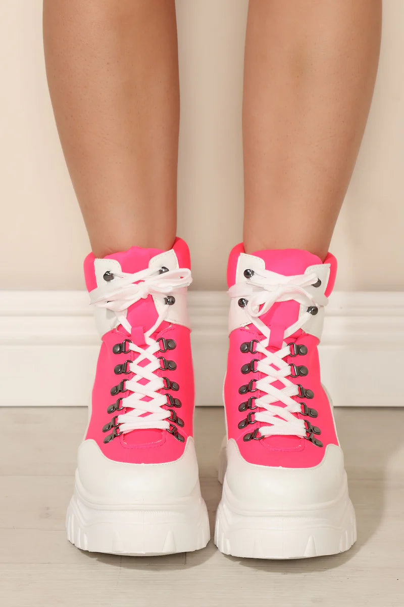 Hot Pink Platform Combat Boots