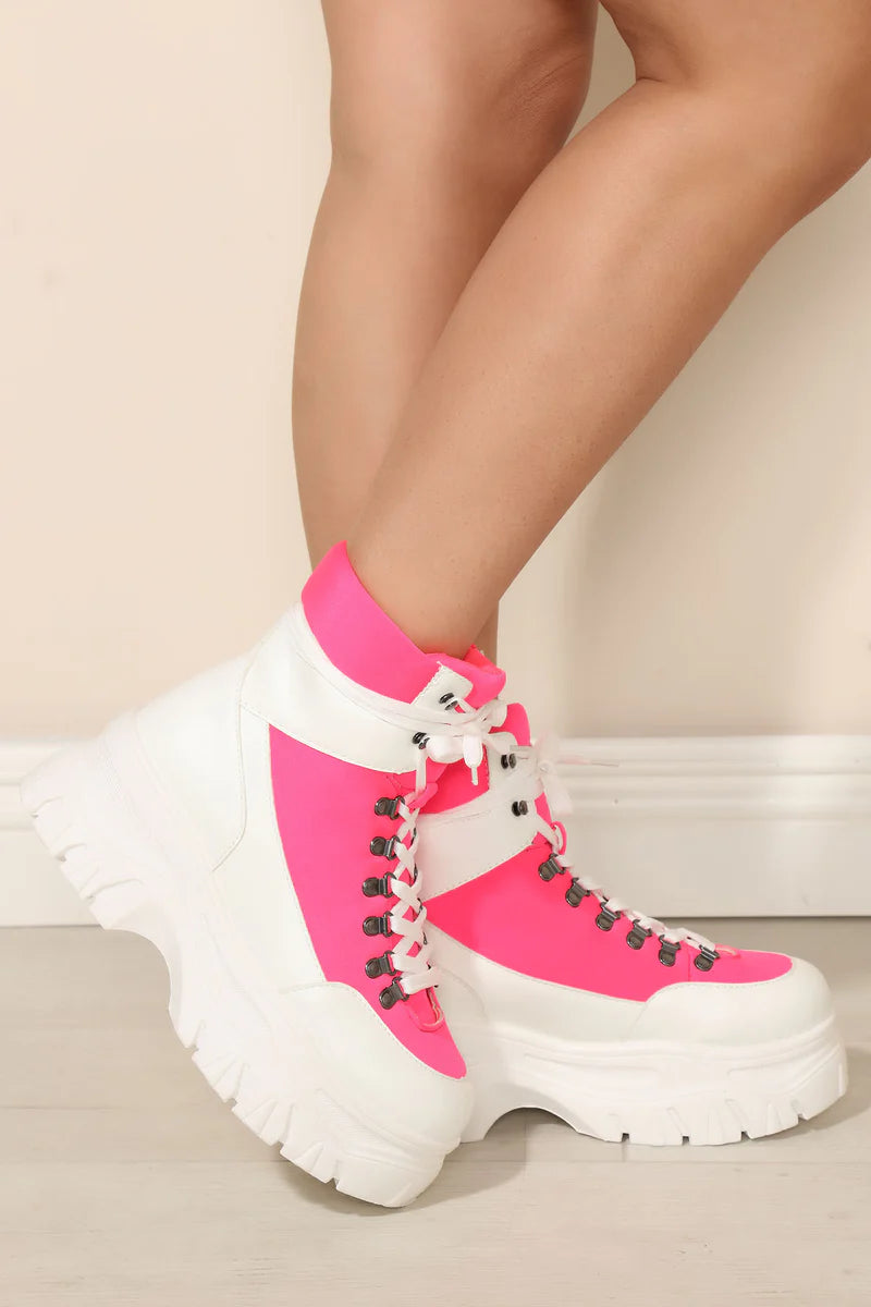 Hot Pink Platform Combat Boots