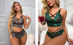 Phalin Women's Solid Green Lace Lingerie Set