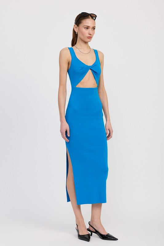 FRONT KNOT MIDI DRESS WITH CUTOUT