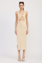 FRONT KNOT MIDI DRESS WITH CUTOUT
