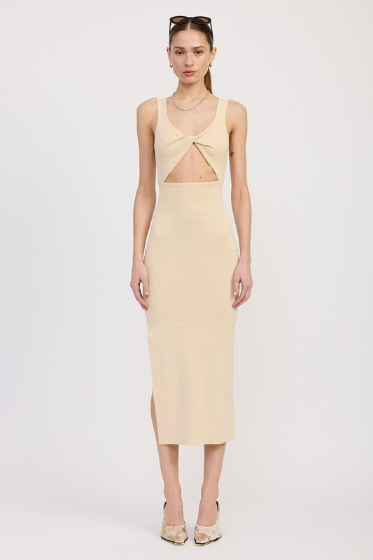 FRONT KNOT MIDI DRESS WITH CUTOUT