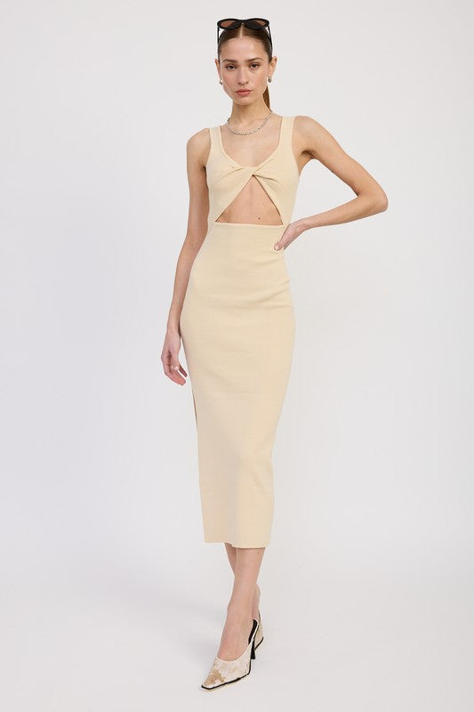 FRONT KNOT MIDI DRESS WITH CUTOUT