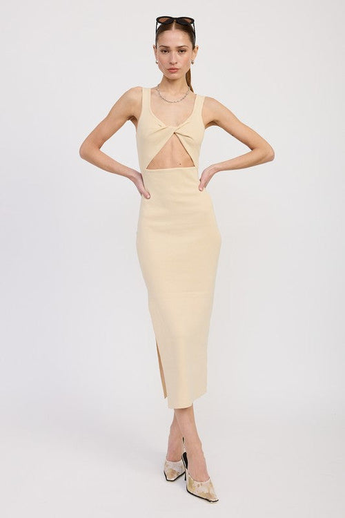 FRONT KNOT MIDI DRESS WITH CUTOUT