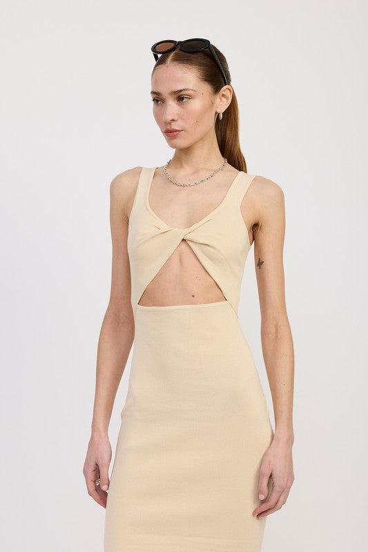 FRONT KNOT MIDI DRESS WITH CUTOUT