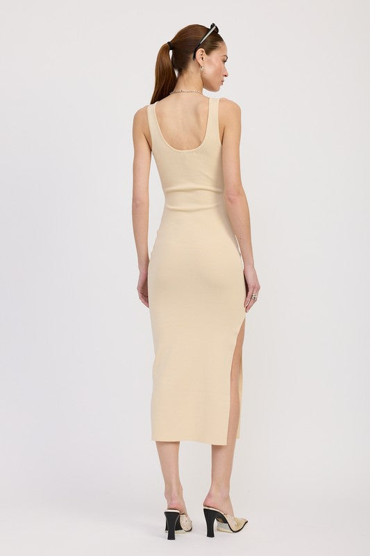 FRONT KNOT MIDI DRESS WITH CUTOUT