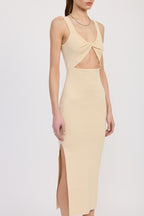 FRONT KNOT MIDI DRESS WITH CUTOUT