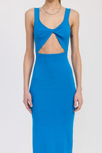 FRONT KNOT MIDI DRESS WITH CUTOUT