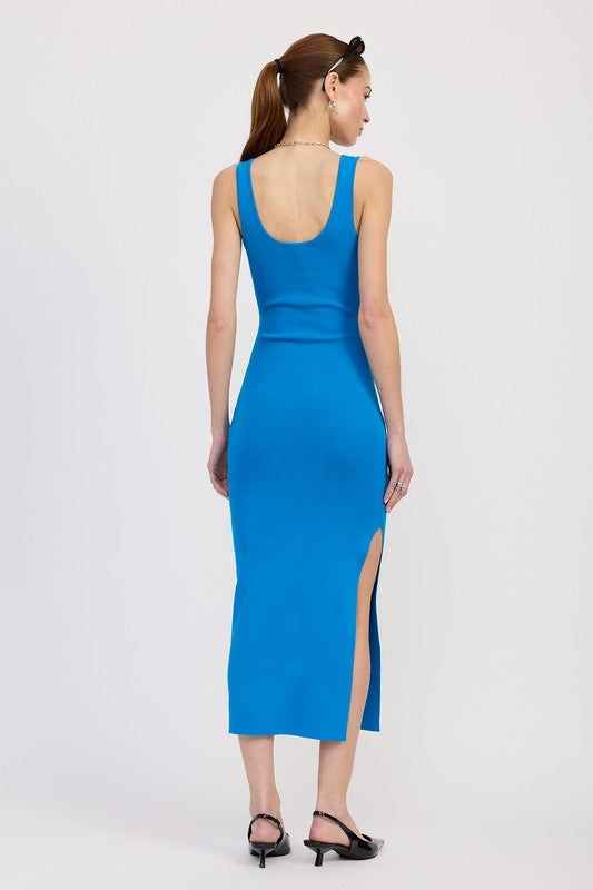 FRONT KNOT MIDI DRESS WITH CUTOUT