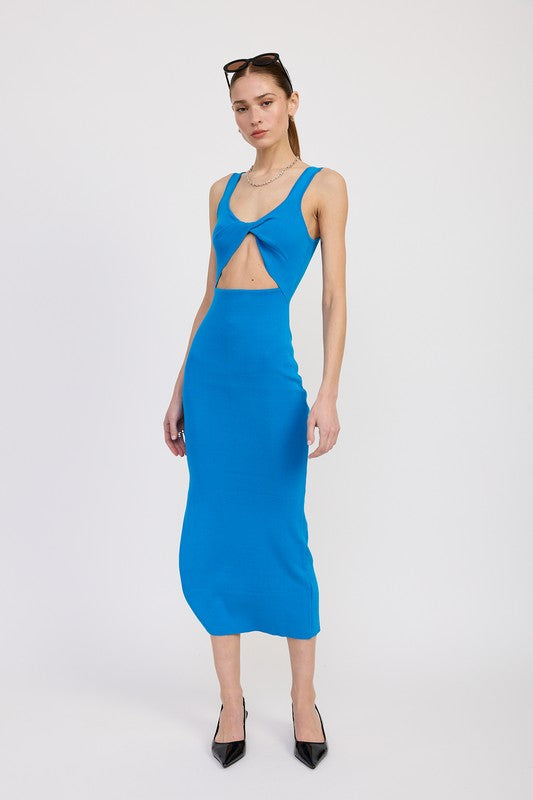 FRONT KNOT MIDI DRESS WITH CUTOUT