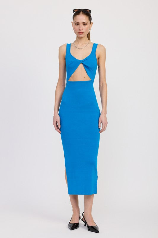 FRONT KNOT MIDI DRESS WITH CUTOUT