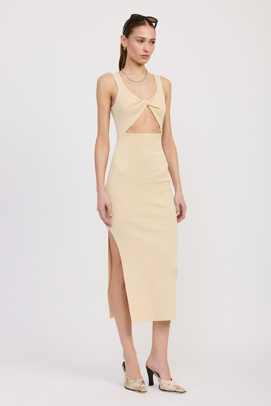 FRONT KNOT MIDI DRESS WITH CUTOUT