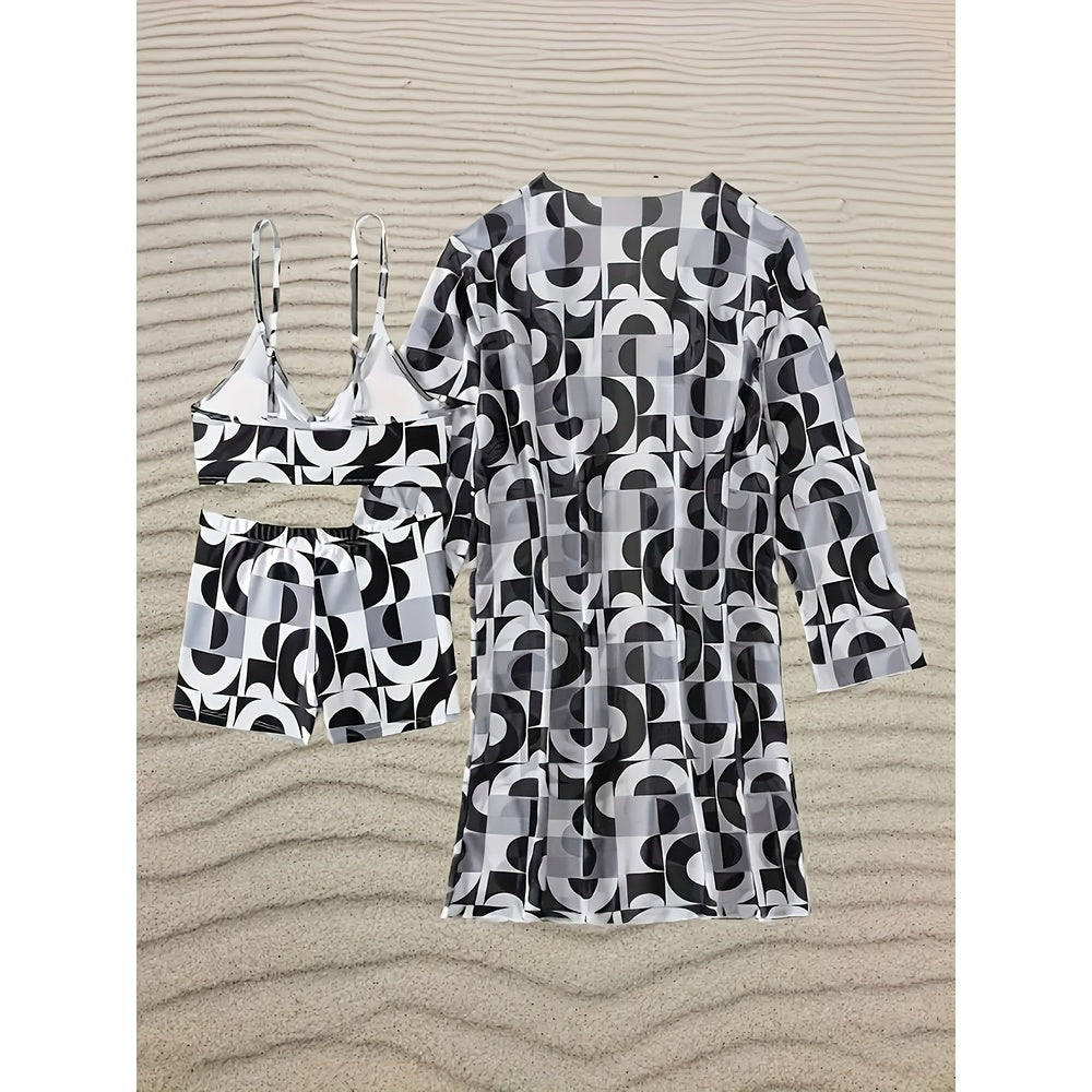 Fashionable Printed Bikini Three-Piece Set