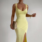Slim Sleeveless Slit Dress With Back Tie Design Fashion Temperament