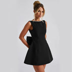 Fashion Big-Bowed Pearls Backless Dress Summer Slim Sleeveless A-line