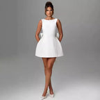 Fashion Big-Bowed Pearls Backless Dress Summer Slim Sleeveless A-line