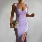 Slim Sleeveless Slit Dress With Back Tie Design Fashion Temperament