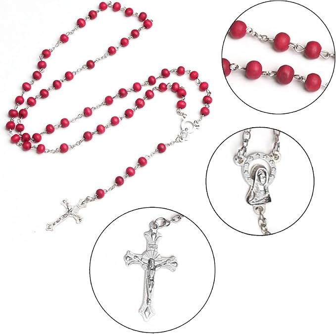 Red Rosary Beads Necklace