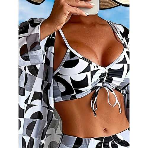 Fashionable Printed Bikini Three-Piece Set