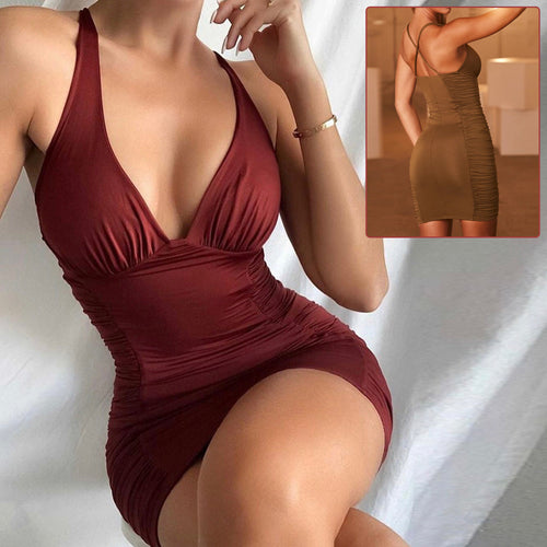Sexy Deep V-neck Backless Suspender Dress INS Fashion Slim Hip