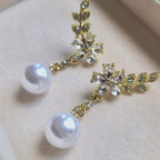 Faux Pearl Flower Leaf Shape Stud Earrings
