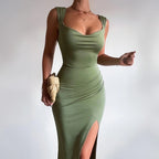 Slim Sleeveless Slit Dress With Back Tie Design Fashion Temperament