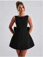 Fashion Big-Bowed Pearls Backless Dress Summer Slim Sleeveless A-line