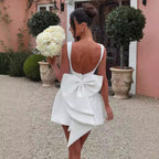 Fashion Big-Bowed Pearls Backless Dress Summer Slim Sleeveless A-line