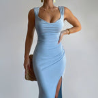 Slim Sleeveless Slit Dress With Back Tie Design Fashion Temperament