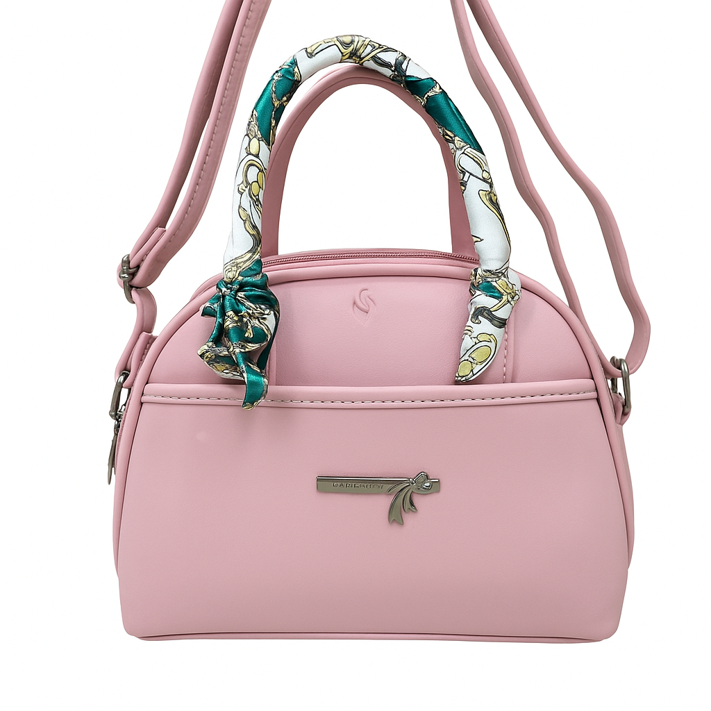 Elegant Pink Handbag with Printed Handle Wrap – Stylish Top Handle and
