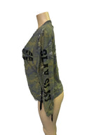 Women's Camo Distressed Hoodie with Mesh Sleeves