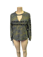 Women's Camo Distressed Hoodie with Mesh Sleeves