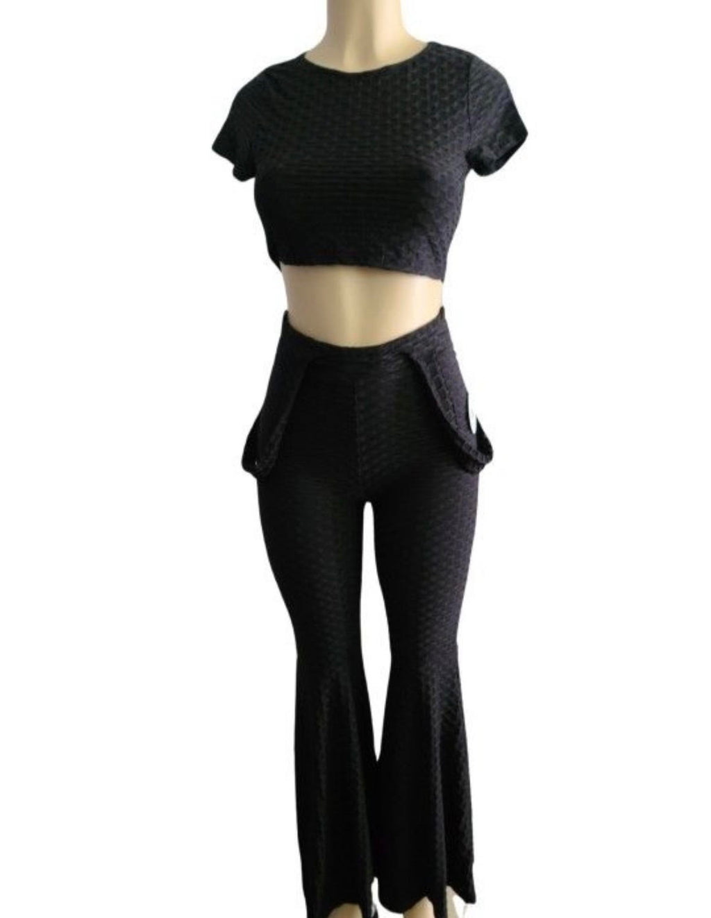 CUOREZ Women's Color Jacquard Strap Pants Set Two Piece