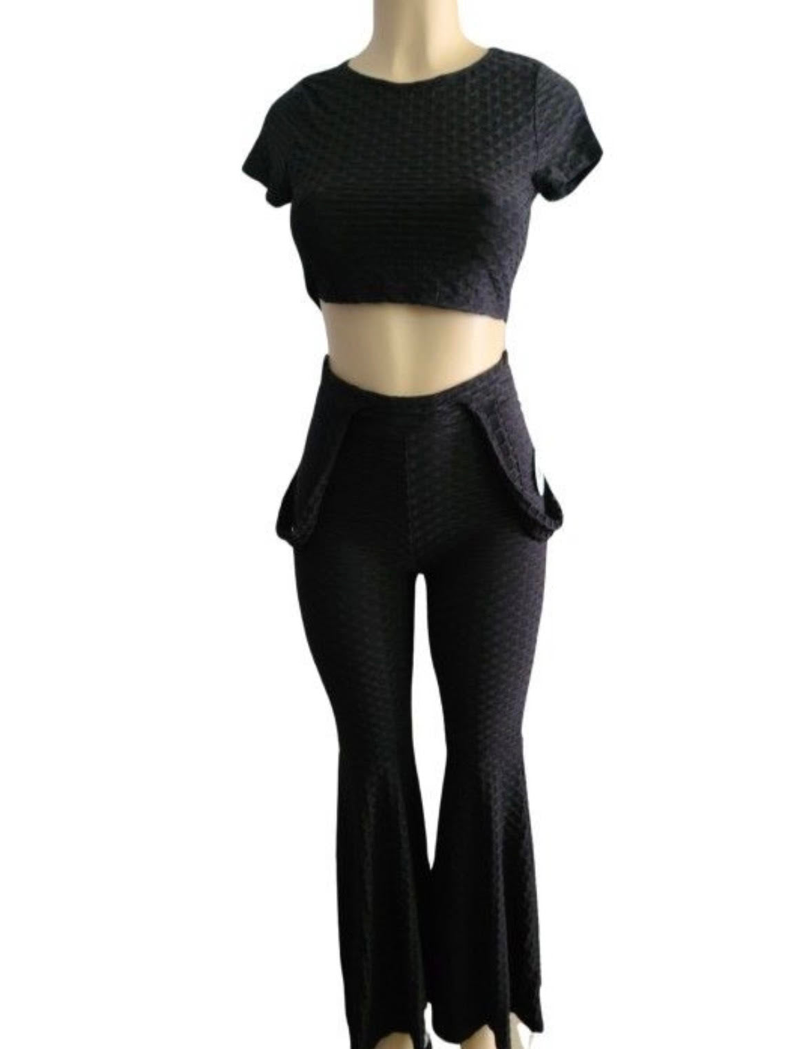 CUOREZ Women's Color Jacquard Strap Pants Set Two Piece