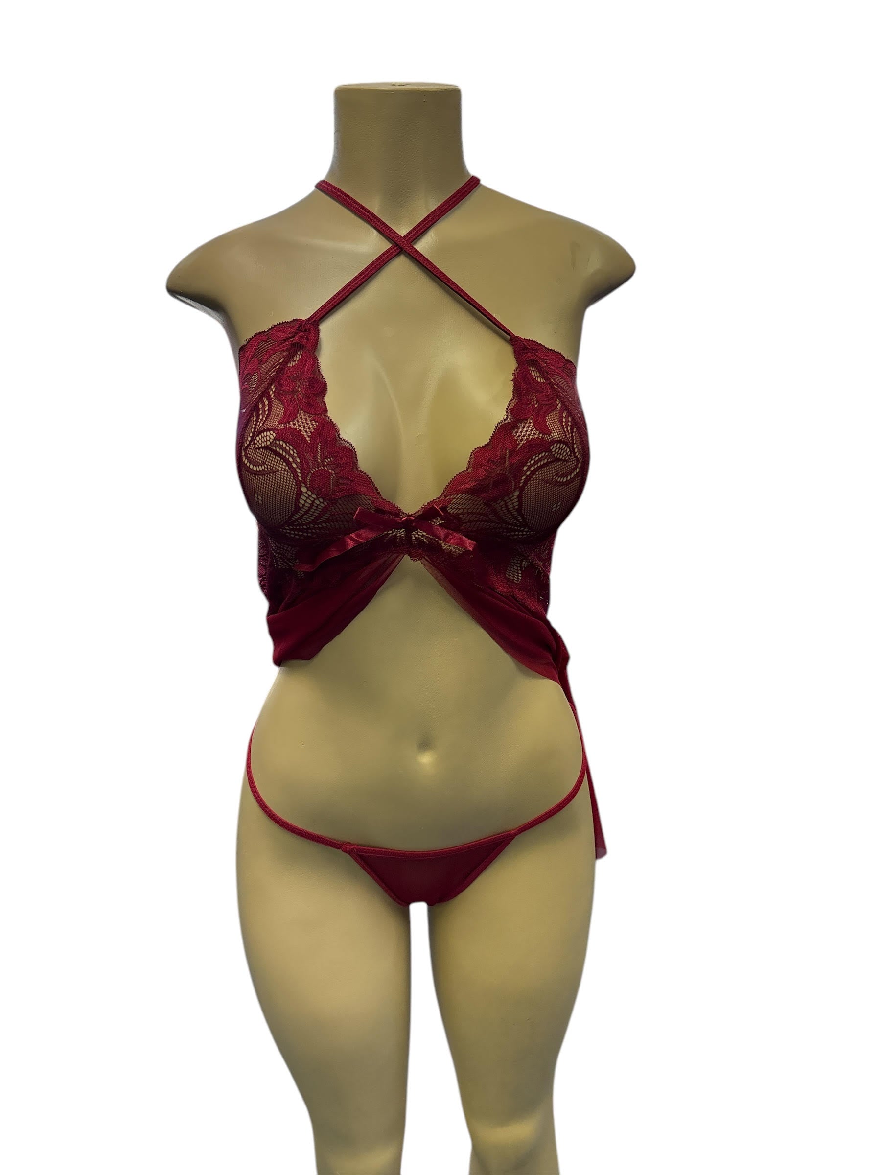 Avidlove Women's Lace Babydoll Lingerie | V-Neck Chemise Sleepwear in Dark Red