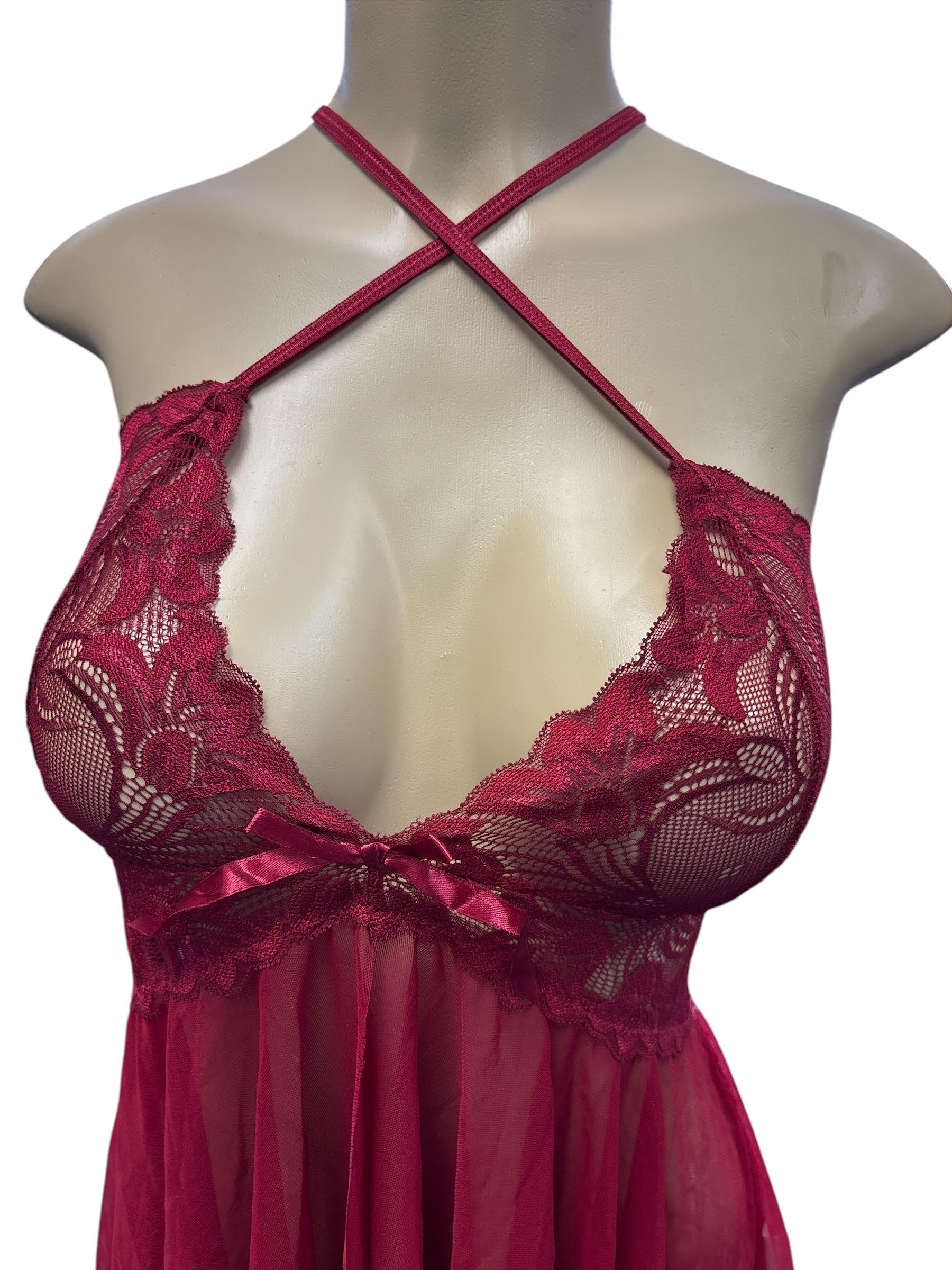 Avidlove Women's Lace Babydoll Lingerie | V-Neck Chemise Sleepwear in Dark Red