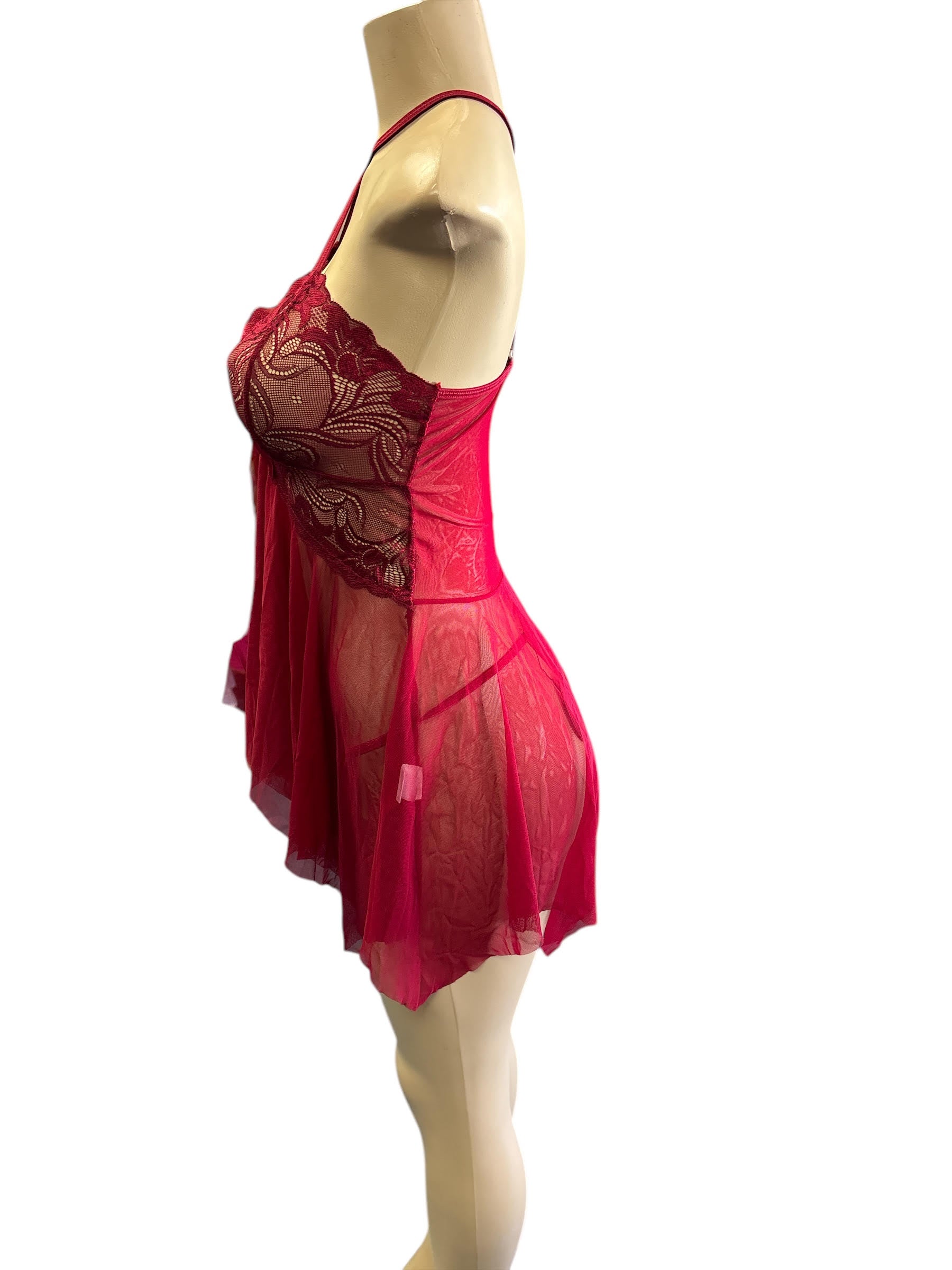 Avidlove Women's Lace Babydoll Lingerie | V-Neck Chemise Sleepwear in Dark Red