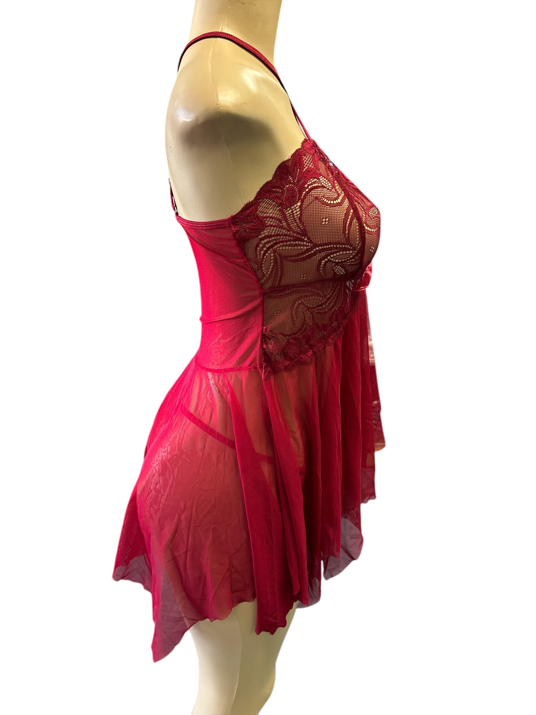 Avidlove Women's Lace Babydoll Lingerie | V-Neck Chemise Sleepwear in Dark Red