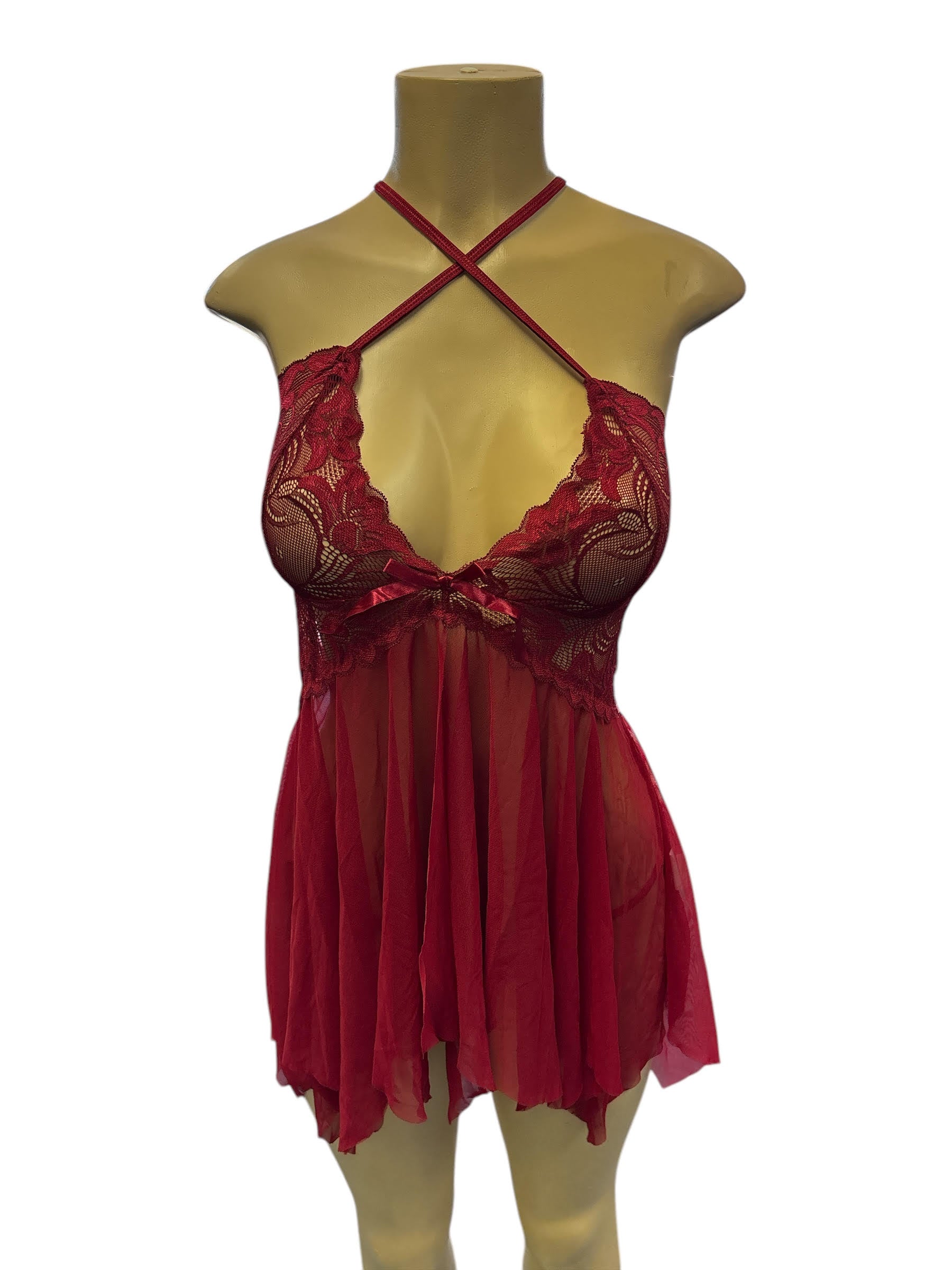 Avidlove Women's Lace Babydoll Lingerie | V-Neck Chemise Sleepwear in Dark Red