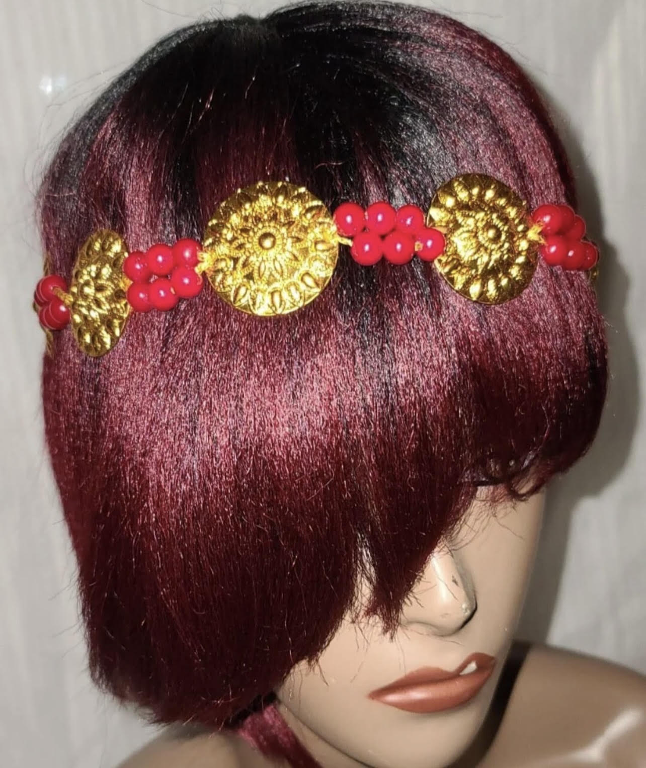Gold & Green Beaded Headband