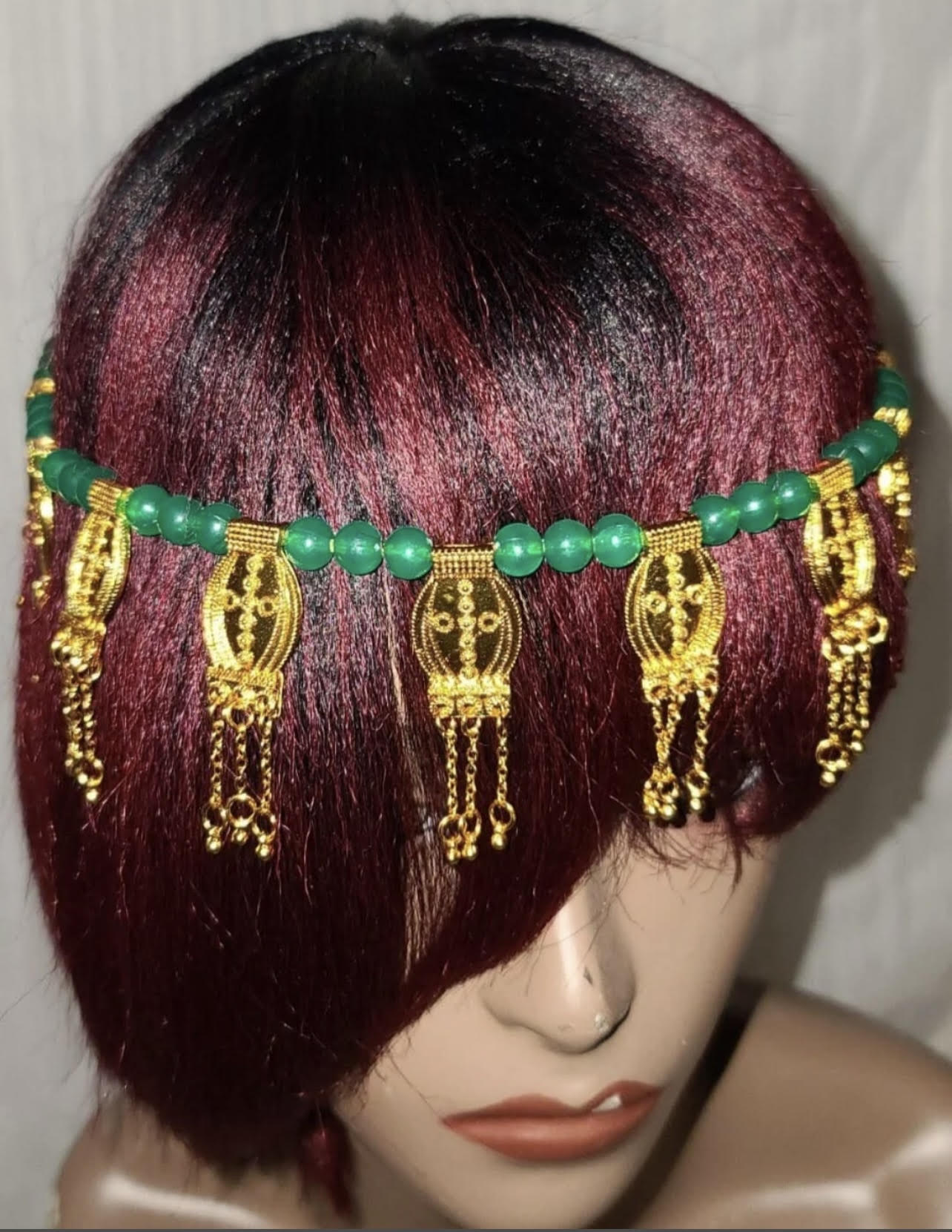 Gold & Green Beaded Headband