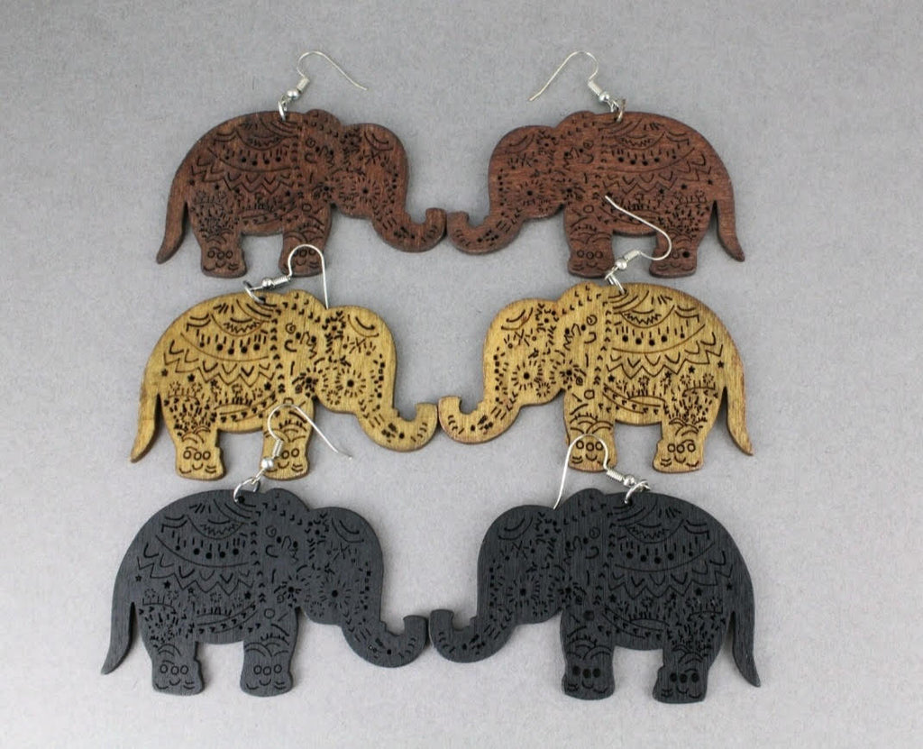 Black Elephant Dangle Earrings