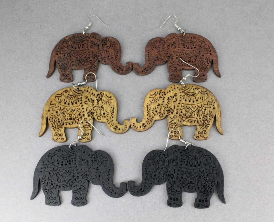 Black Elephant Dangle Earrings