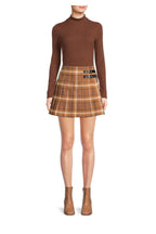 No Boundaries Brown Plaid Mini Skirt with Buckles