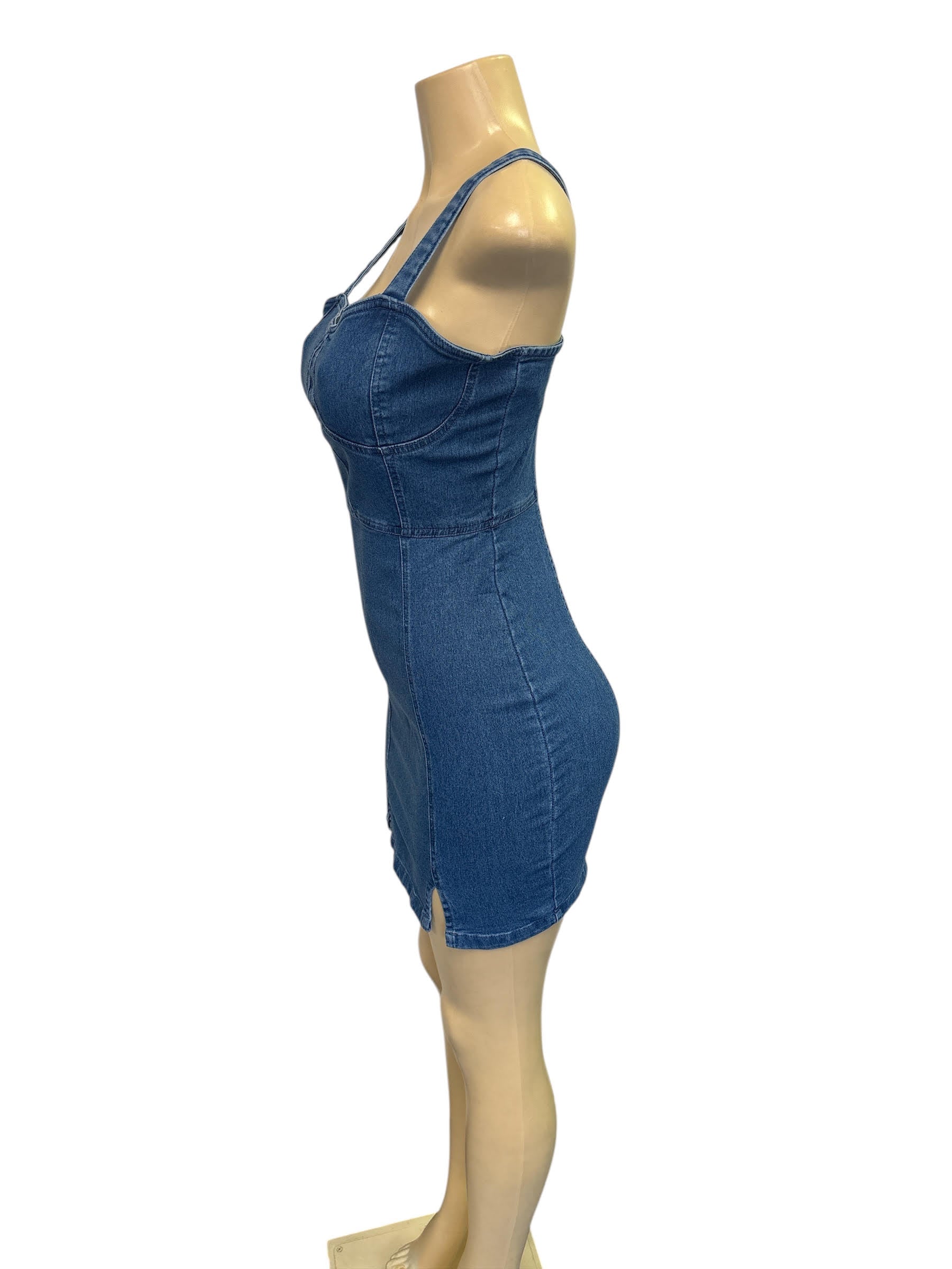 denim mini dress.