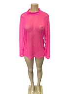 Pink Sheer Mesh Long-Sleeve Top