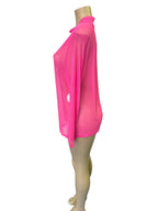 Pink Sheer Mesh Long-Sleeve Top