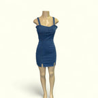denim mini dress.